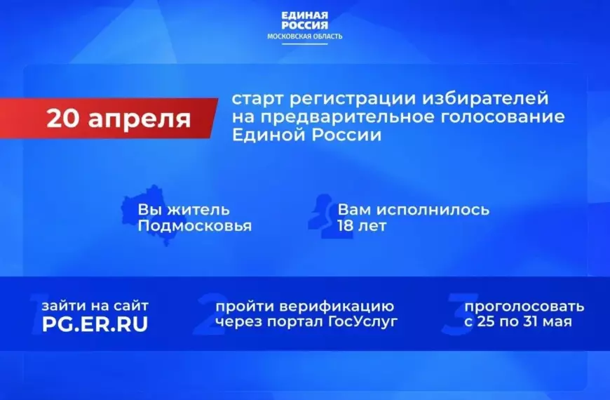 С 20 апреля стартовала регистрация избирателей для участия в предварительном голосовании «Единой России» (12+)